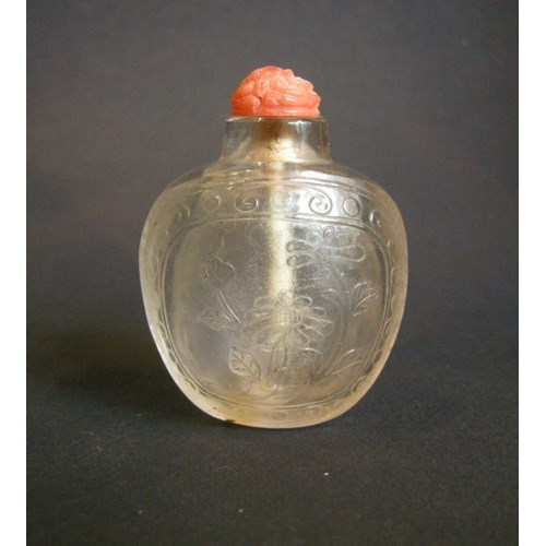 Snuff bottle rock Crystal engraved with bamboo